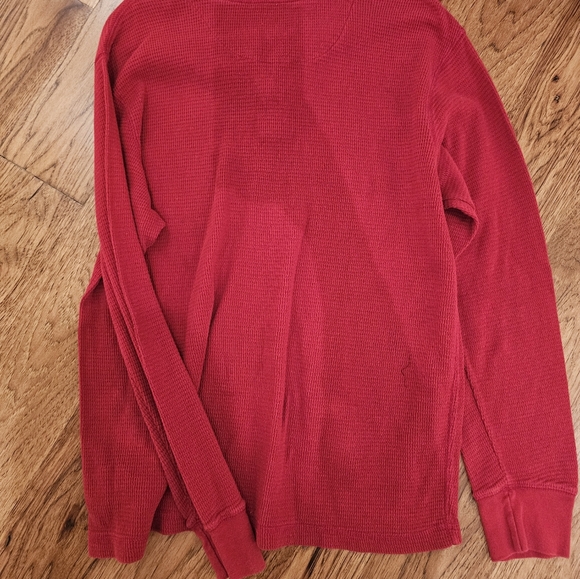 Men's Large Red Thermal Waffle Knit Long Sleeve Shirt - Picture 4 of 4